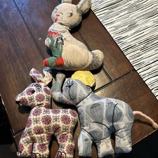 Vintage Stuffed Nursery Animals Elephant Pony Fabric Toy Shelf Sitters Hand Sewn