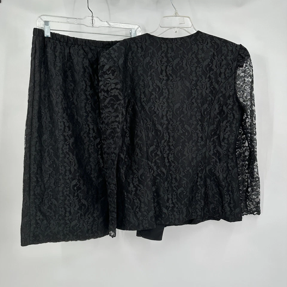 Bonnell Mujer Conjunto Talla 14 Vintage Negro Encaje Falda Blusa Cuello Drapeado Elegante Foto 2 de 4