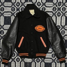 VTG 1960s Varsity Jacket Black/Orange Wool Leather Mexico Maine Size 38