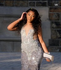 Mermaid Style Silver Prom Dress Size : 8