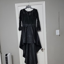 Women's Black Floral Lace Hi-Low A-Line Dress Size 6 3/4 Sleeve Round Neck
