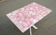 Rectangle Pink Rose Quartz Stone Dining Table Crystal Healing Gemstones