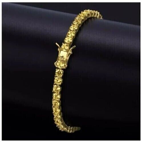 14K Yellow Gold Plated Lab Created Citrine Women's Wedding Tennis Bracelet