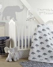 Levtex Baby Malawi Elephant 5 Piece Crib Quilt Set Navy White New In Package