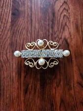 Vintage Rhinestone Hair Clip Goldtone Hearts Barette Heart Love Accessory