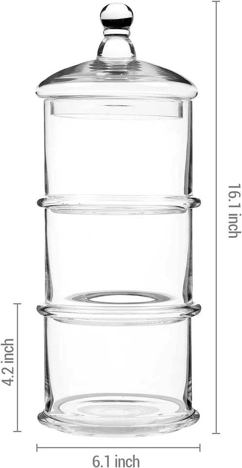 3层透明堆叠药剂师罐,圆形玻璃糖果和饼干存储盘 — 第 4/4 张图片