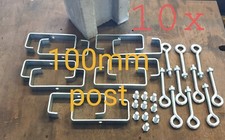  10x Concrete fence Post Brackets to fit 100mm post with Eye Bolts @ 80mm ZINC