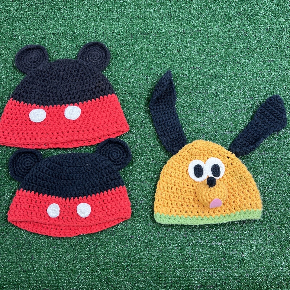 Mickey Mouse & Pluto Handmade Crochet Beanie Hats Lot of 3 Each Size Different - Image 2 of 4