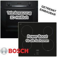 Induktion Herd Set Autark Bosch Einbau Backofen Schwarz Teleskop und Kochfeld