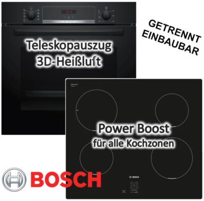 BOSCH INDUKTION HERD SET Backofen schwarz Teleskopauszug mit Induktions Kochfeld