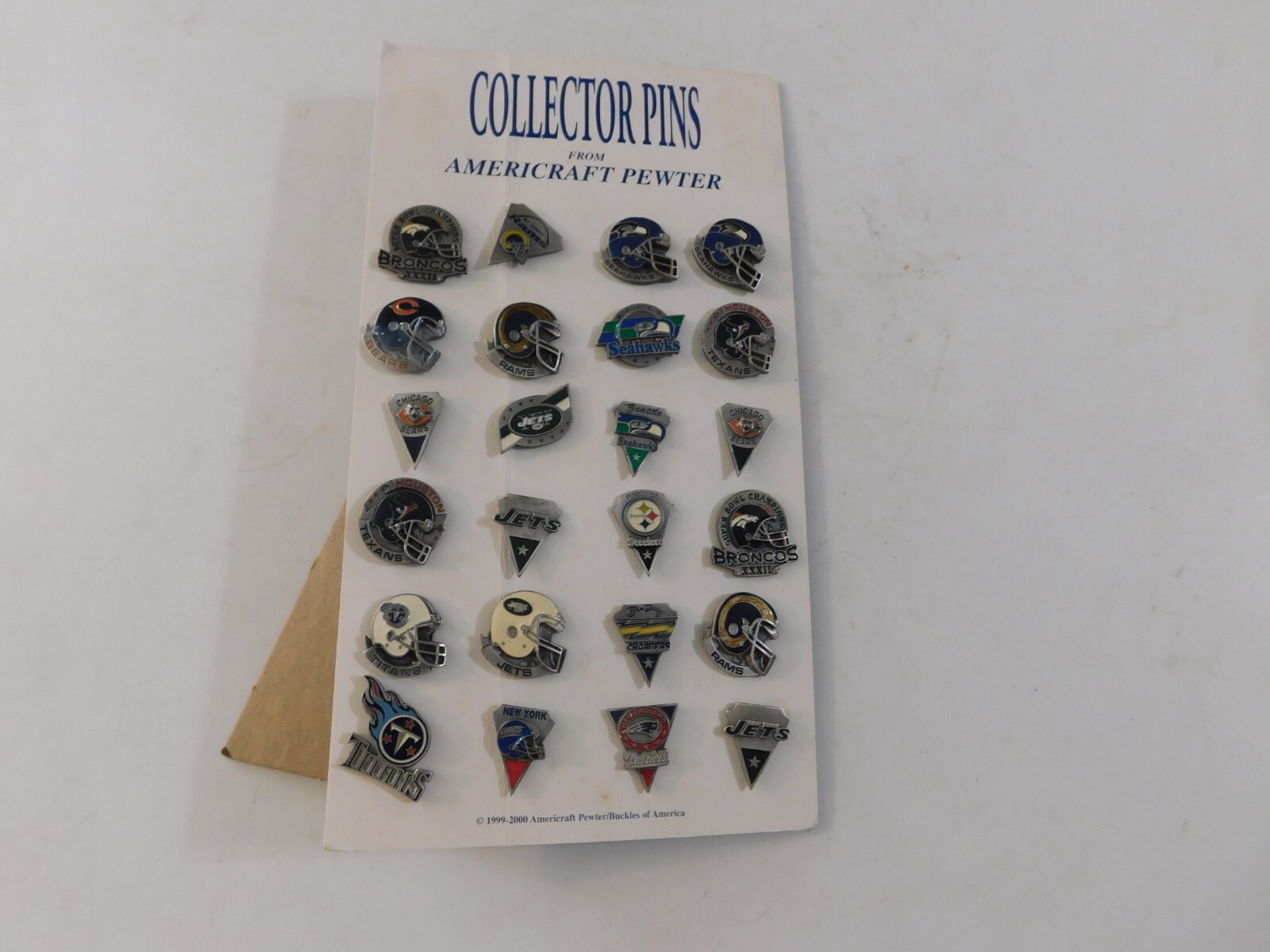 NEW NFL HAT LAPEL PINS 24 EA COLLECTOR PINS JETS GIANTS RAMS BRONCOS SEAHAWKS
