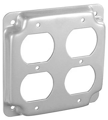 4" Square Finished Industrial Electrical Box Cover 2 Standard Duplex Receptacles