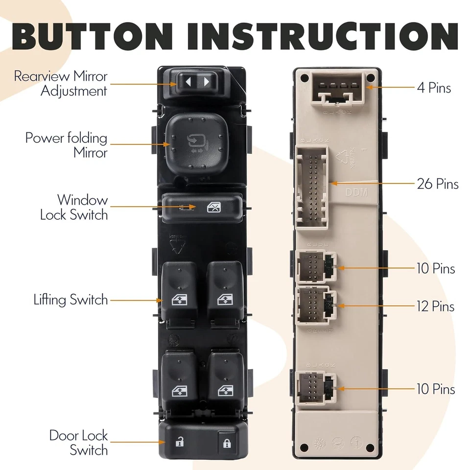 Left Master Power Window Switch For Chevrolet Avalanche 1500 2003-2006 For GMC Foto 2 de 4