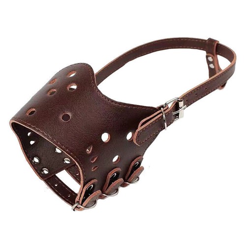 Adjustable Leather Pet Dog Mask Mouth Muzzle Anti Barking Bite Stop Chewing - Picture 11 of 16
