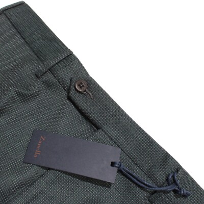 Zanella NWT Dress Pants Size 34 US Curtis In Green Small Pattern 100% Wool