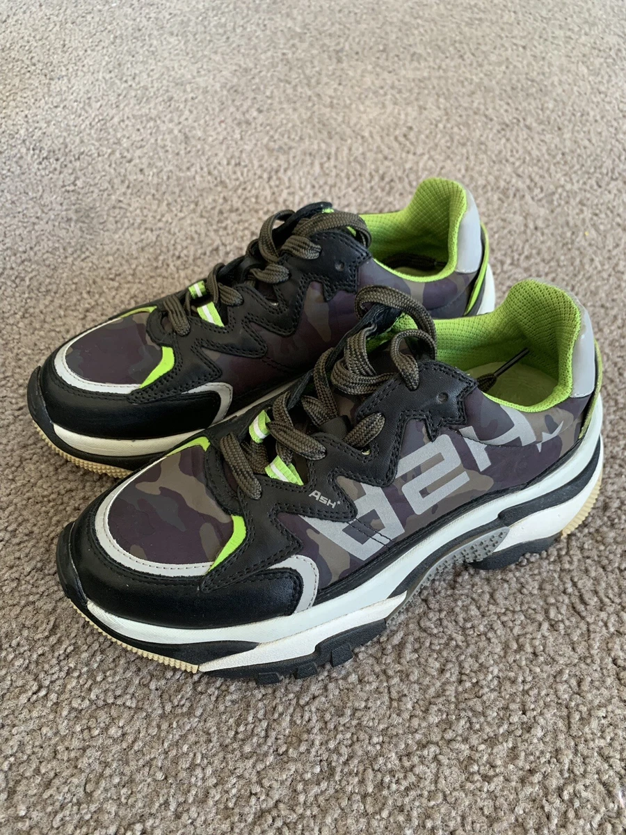 Ash Addiction Mesh Lace up Casual Sneakers Womens Trainers 36 Nero Camouflage