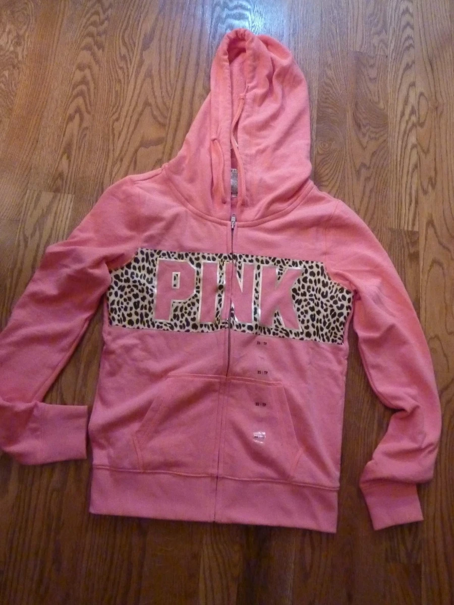 VICTORIAS SECRET PINK BLING LEOPARD/CHEETAH PINK FULL ZIP HOODIE NWT