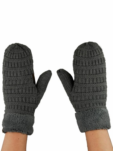 C.C Unisex Winter Warm Knit Soft Inner Fuzzy Lined Anti-Slip Cuff Mittens Gloves - Picture 64 of 111