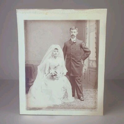 Antique Victorian Wedding Picture Young Bride Groom 8 X 10 Handlebar Mustache