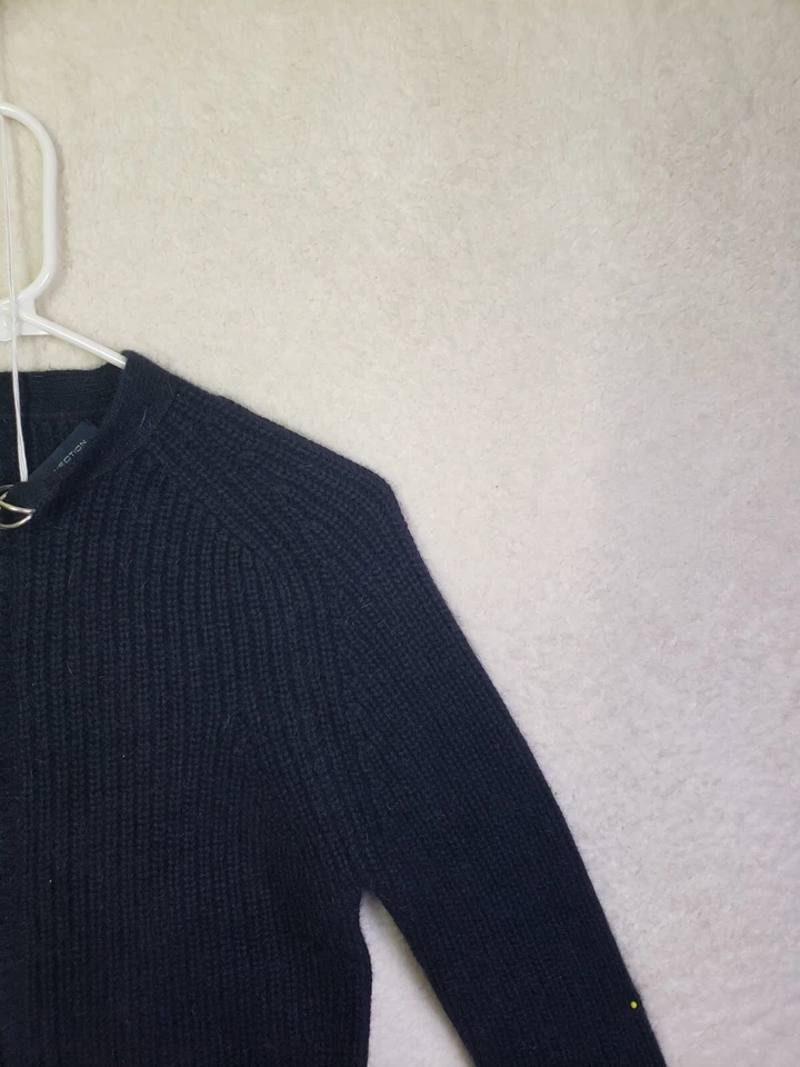 French Connection 中号海军蓝羊毛兔毛 B 针织长袖拉链开衫 — 第 3/4 张图片