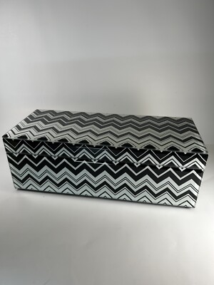 Glass Zig Zag Chevron Black & White Hinged Lid Storage Box By Holly Robinson