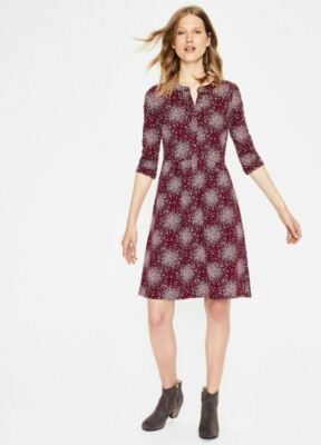 Boden Womens Briar Dress UK 12 US 8 Maroon Floral Knee Length 3/4 Sleeve  NWT | eBay