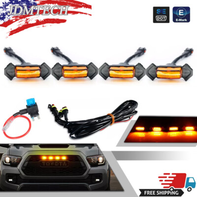 Yellow Front Grille Amber LED Lights For 2016-2019 Toyota Tacoma w/TRD Pro Grill
