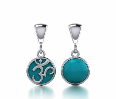 Om 925 Sterling Silver Flip Pendant Choice of Gemstone Fine Meditation Jewelry