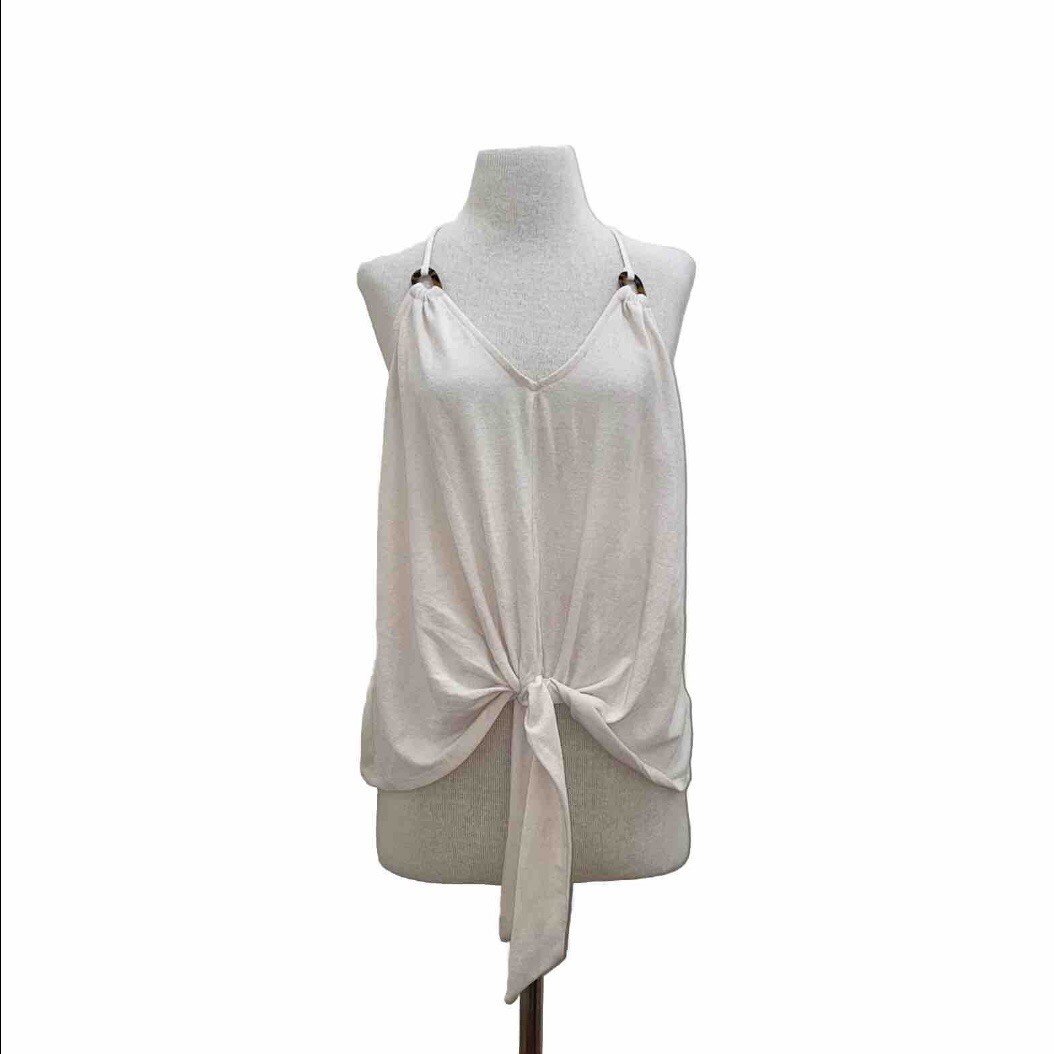 Canotta Anthropologie Blu Pepe Scollo V Cravatta Anteriore Crema Spalline  Occhielli Taglia Large