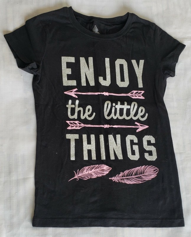 Girls Black w/ pink/silver “Enjoy the...” Short Sleeve Shirt size L (10/12)