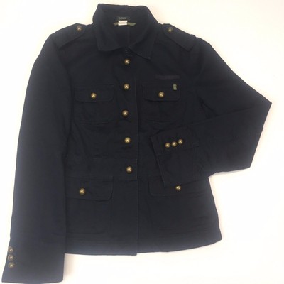 J Crew Womens Navy Button Military Style Jacket Brass Buttons