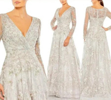 Mac Duggal 20402 Long Sleeve Dress A Line Embellished Pastel Floral Size 4 NWT