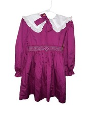 Vintage Polly Flinders Fuschia Purple Smocked Easter Dress White Collar Size 5T