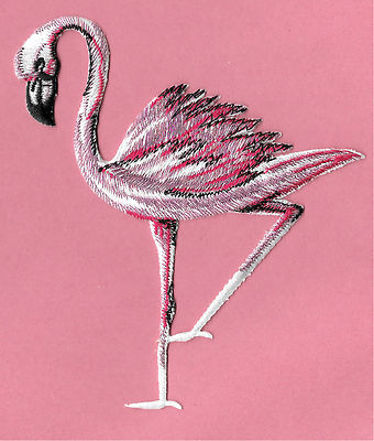 Flamingo - Tropical Bird - Embroidered Iron On Applique Patch - 4.75''H