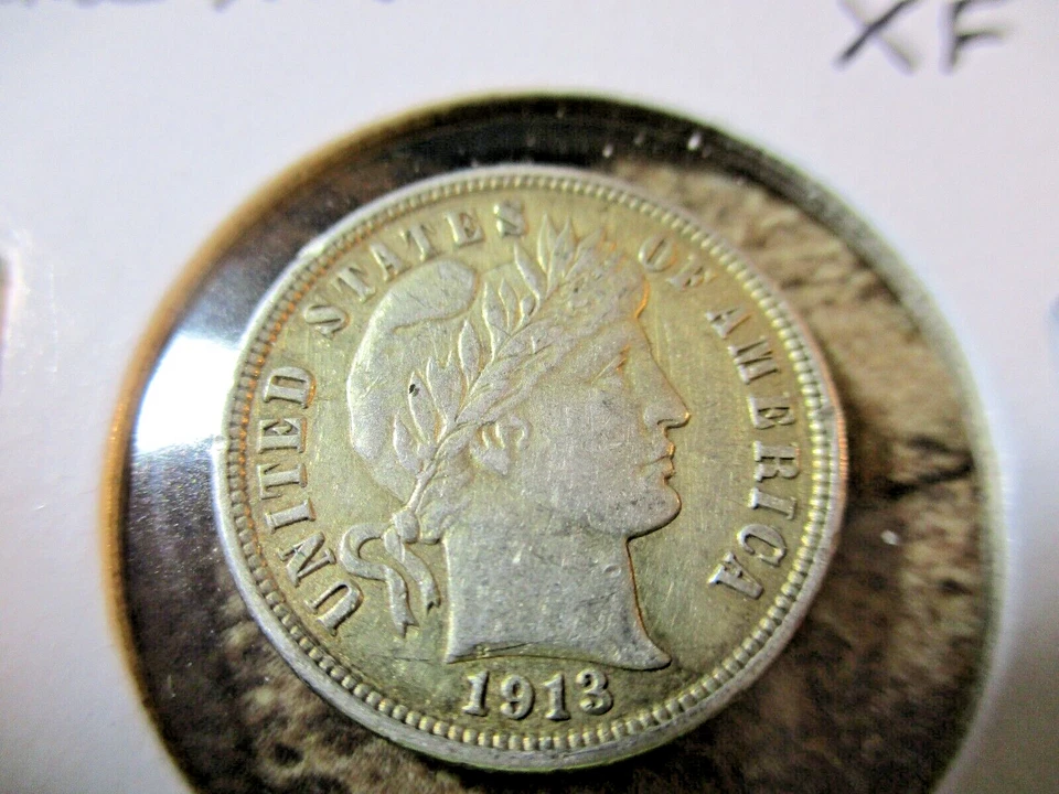 1913 BARBER DIME XF REVERSE STRIKE THRU      QQ - Image 4 of 4