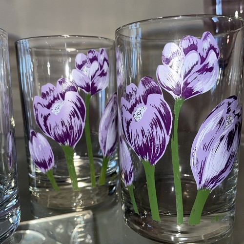 4 Heavy Cera Purple Tulip Water Glasses 4+”X 3” 12 Oz - Picture 3 of 4