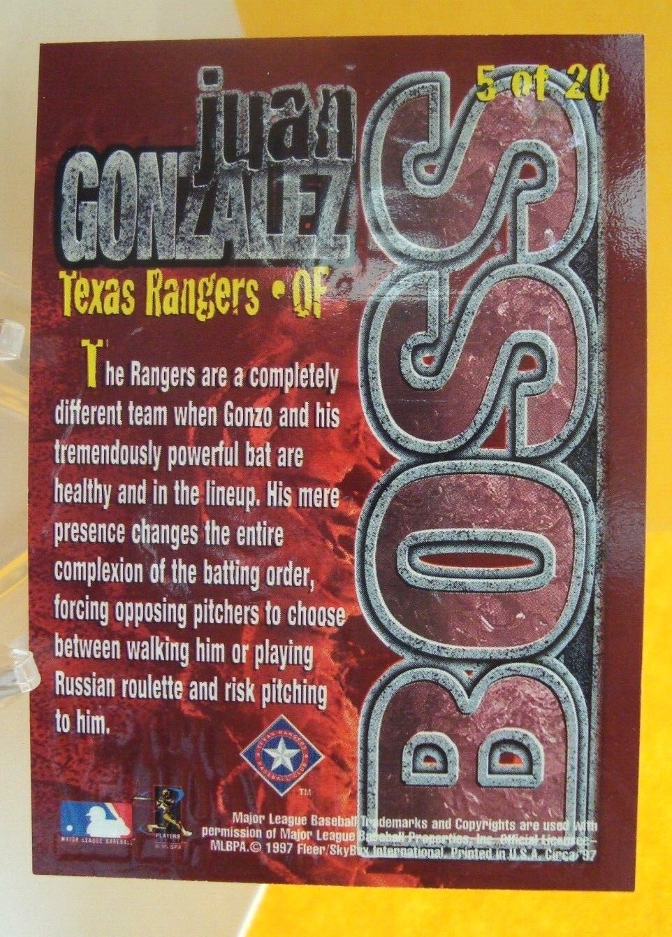 JUAN GONZALEZ baseball cards - rookie, base & inserts - *You Pick* Texas Rangers - Picture 27 of 49