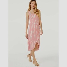 Scoop Women's Printed Sleeveless Midi Wrap Dress, Pink, Medium (8-10)