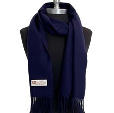 New Winter Warm 100 CASHMERE Scarf Made In England Soft Solid Navy Blue