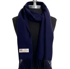 New Winter Warm 100% CASHMERE Scarf Made In England Soft Solid Navy Blue