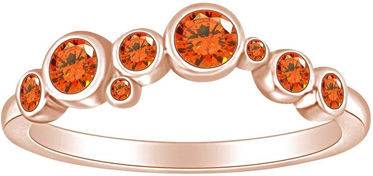 Ocean Waves Wedding Band Simulated Citrine 14K Gold Plated Sterling Silver Ring-image