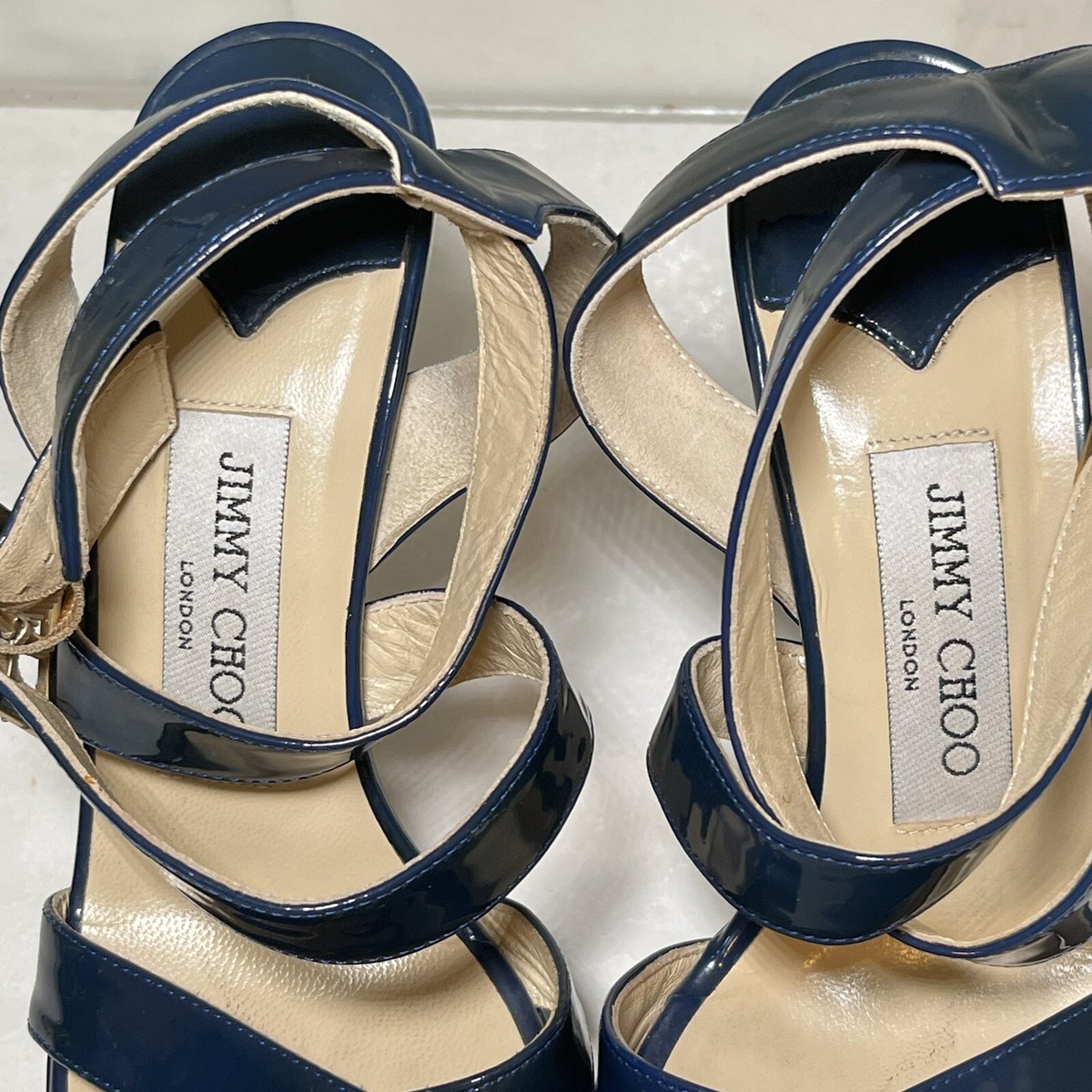 Jimmy Choo London Blue Patent Leather Strappy Platform Heels Jimmy Choo London Blue Patent Leather Strappy Platform Heels