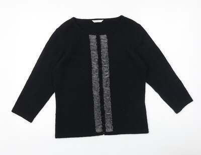 Marks and Spencer Damen Schwarz Rundhals 100 % Baumwolle Pullover Pulli Größe 12