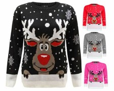 Men Women Kid Reindeer Rudolph Christmas Jumper Unisex Xmas Knit Sweater Novelty