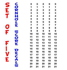 Set of 5 Cornhole Scoreboard Decals - 21"Long - Great for Resell - vr7