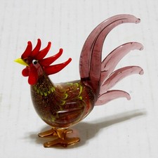 Murano Rooster Figurine Studio Art Glass Multi-Color Farmhouse Chicken 4" Tall