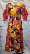 VTG NEW Sears Hawaiian Fashion 10 Dress Floral Long Maxi Orange Hibiscus Kimono