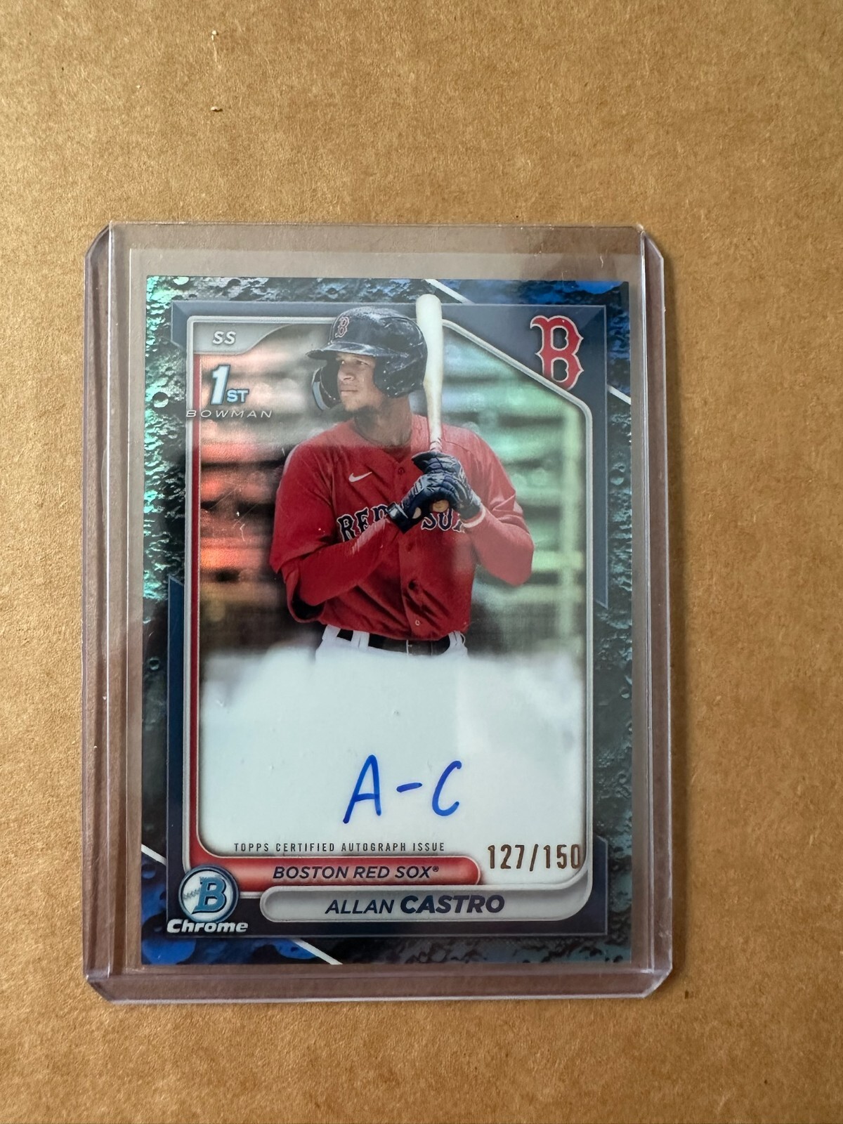 2024 Bowman Chrome 1st Allan Castro 127/150 Blue Lunar AUTO Boston Red Sox