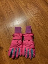 Girls Pink Aqua And Black Insulated Winter Snow Ski Gloves Size Small