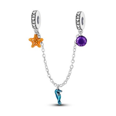 MULA Sea Star Seahorse Shell Sicherheitskette Charm für Armband 925 Silber